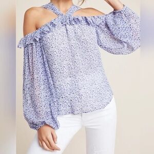 Anthropologie Boho Caia's Open-Shoulder Floral Blouse